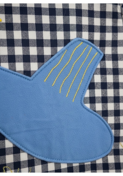 Magu Unisex Çocuk Pamuklu Lacivert Ekose Kuş Aplikeli Yelek Yumuşak Dolgulu Çok Renkli