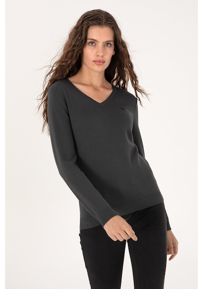 U.S. Polo Assn. Kadın Antrasit V Yaka Basic Kazak 50313590-VR006