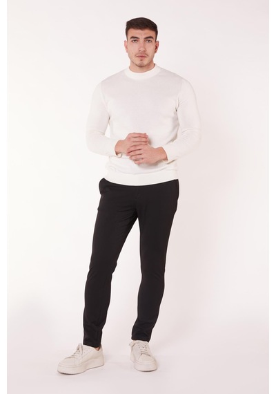 Braccas Erkek Yandan Cepli Bel Bağcıklı Fermuarlı Slim Fit Chino Siyah Pantolon Siyah