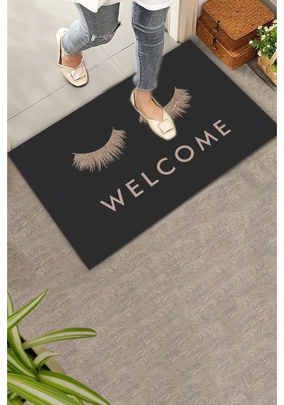 Valerine Life Gözler Üzerinde Buyur İçeri Siyah Kirpik Welcome Hoş Geldiniz Kapı Önü Paspası 45x70cm Kahverengi