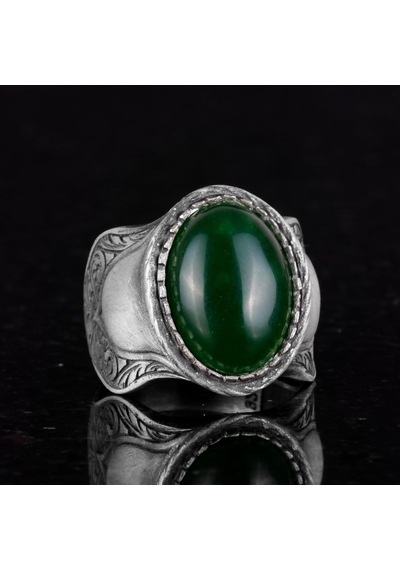 Doğal Taş Yüzük, 925 Ayar Gümüş Yüzük, Jade Gümüş