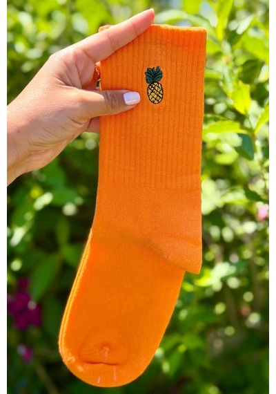 Lousocks Unisex Ananas Nakışlı 2'li Tenis Spor Çorap Çok Renkli