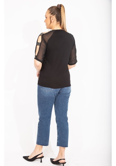 Şans Kadın Siyah Kolları Şifon Detaylı Bluz 65n35468-siyah Siyah