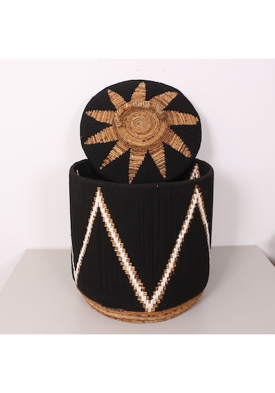 Söke Makrome Ve Doğal Abaka - Kapaklı Sepet 50x55 Cm Mix