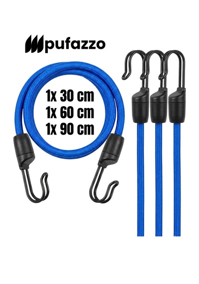 Pufazzo Kancalı Bagaj Lastiği 3 Adet - Bagaj Gergi Lastiği Mavi 30-60-90cm 3 Adet