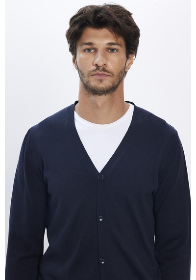 Tudors Erkek Slim Fit Düğmeli Düz Pamuk Mavi Lacivert Hırka-12703 Mavi