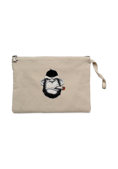 Pro Drinking Monkey Cartoon Krem Clutch Cüzdan / El Çantası Krem