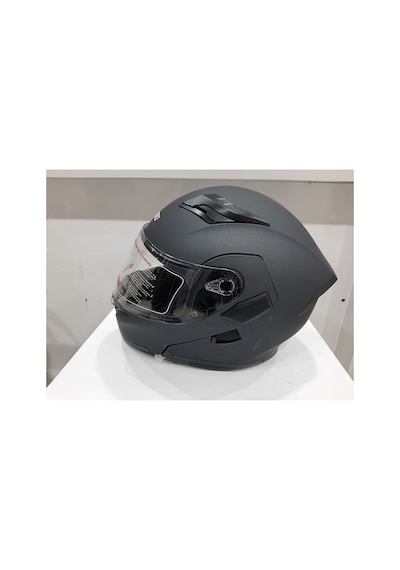Mat Siyah Jk 902 Çene Pedli Güneş Vizörlü Çeneden Açılır Kask Gri