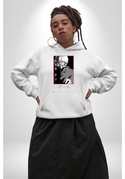 Kaneki Ken Kuma Japon Anime Şeytan Kadın Erkek Beyaz Kapüşonlu Sweatshirt Hoodie Beyaz