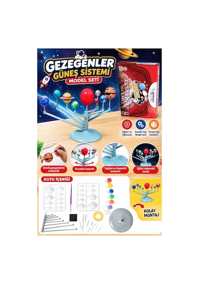 Güneş Sistemi Modeli 1 Paket Gezegen Sistemi 6 Renk Boya Fırça Eğitici Maket Deney Seti Plastik Gezegenler Alemi