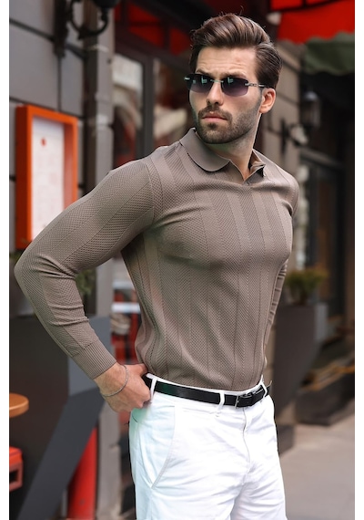 Madmext Açık Kahverengi Regular Fit Polo Yaka Triko Erkek Kazak E7509