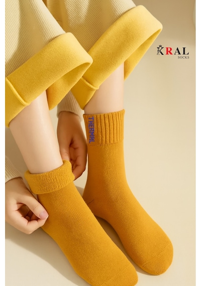 Kral Socks Termal Özellikli Bambu 2x Korumalı 3 Çift Kadın Soft Renkli Kışlık Havlu Soket Çorap ASORTİ