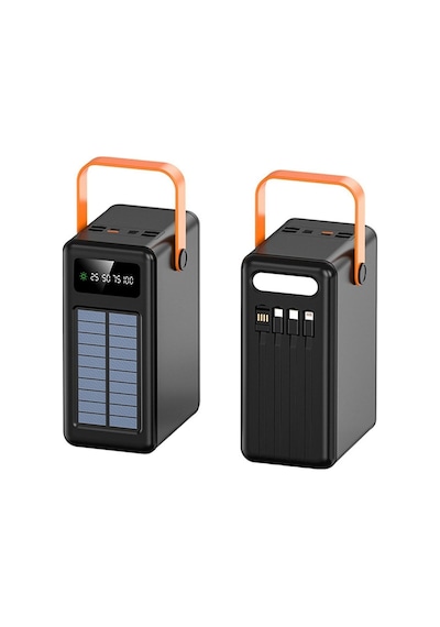 Powerbank 80.000 Mah Güneş Enerjili Solar Dijital Göstergeli El Fenerli Taşınabilir Batarya Siyah