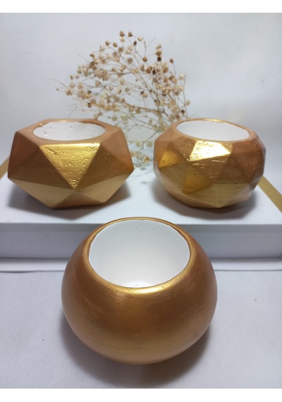 Dekoratif Antiquity Gold Saksı 3'lü Set - Kaktüs/sukulent Saksısı,çiçeklik Seti -