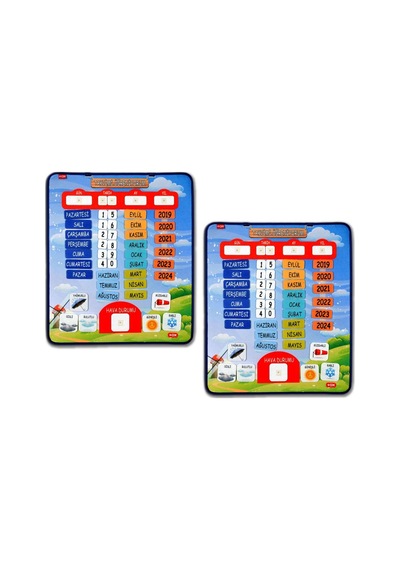 2 Set - 86 Parça Tox Takvimi Öğreniyorum Keçe Duvar Panoları . Eğ
