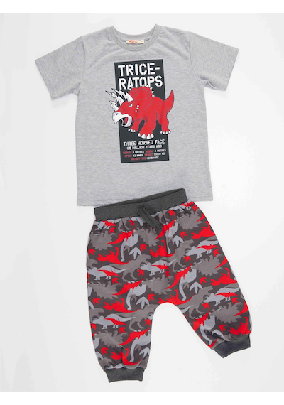 Triceratops Erkek Çocuk T-shirt Kapri Şort Takım