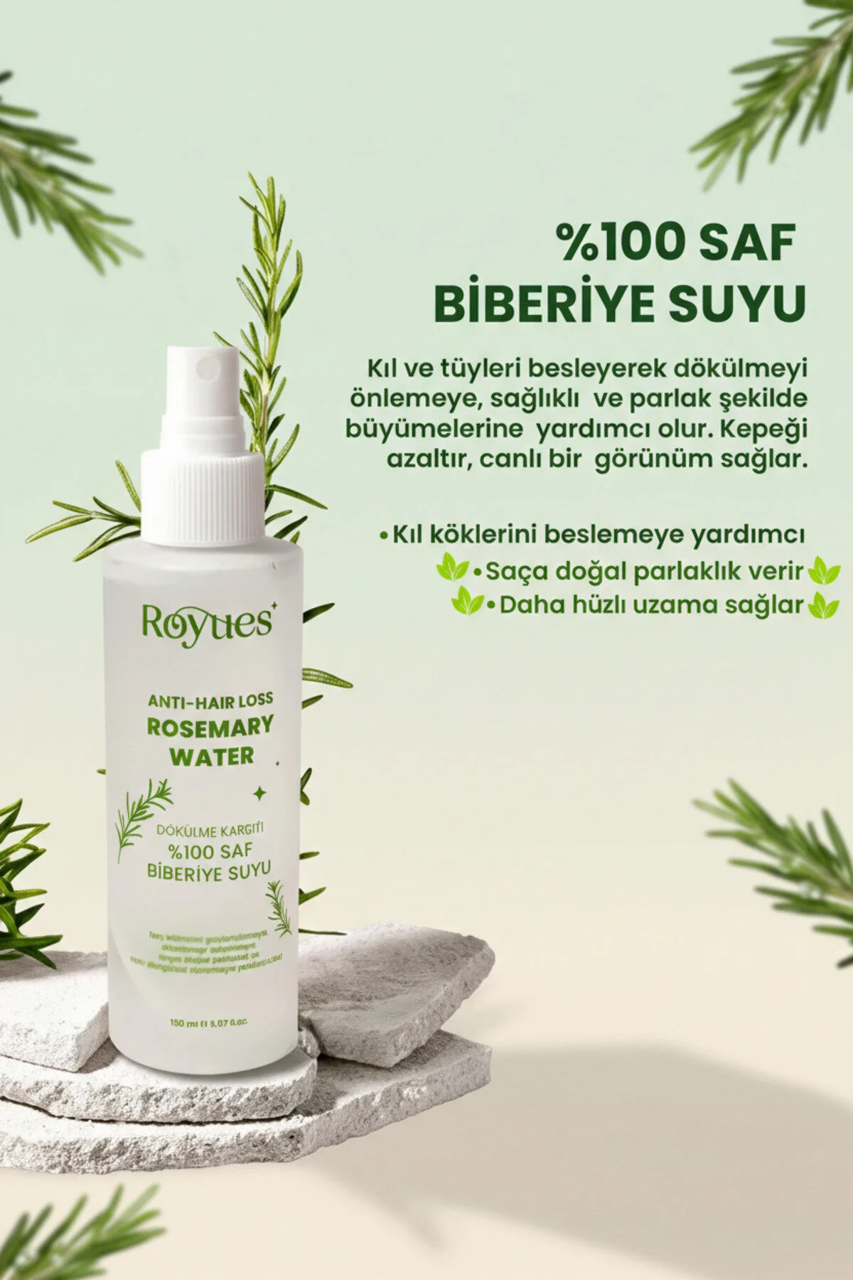 2'li Biberiye Suyu Dökülme Karşıtı Ve Saç Uzatma Etkili Saç Toniği 150 Ml Pure Rosemary Water