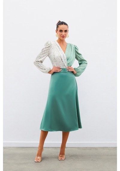 Sateen Midi Boy Saten Etek - Haki-134962 Haki