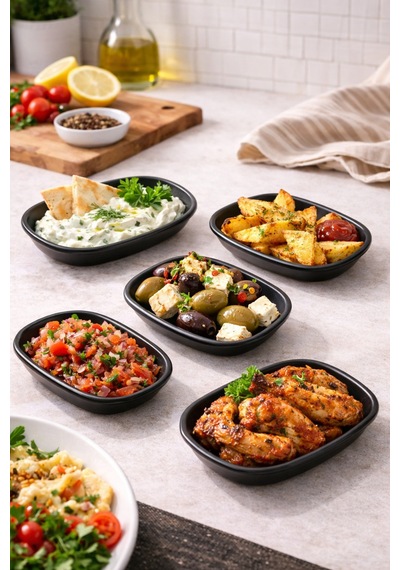 6 Adet 17x12 Cm Melamin Kayık Tabak Sosluk, Meze Ve Çerez Sunum Tabağı Siyah 17x12