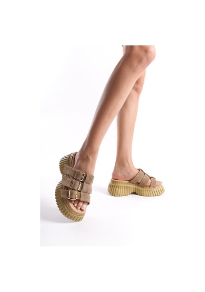 Mubiano Hakiki Deri Collection Kadın Süet Platform Terlik Taba -mcrgn6151-tb Taba