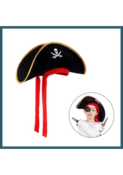 Bezos Çocuk Boy Kadife Jack Sparrow Denizci Kaptan Jack Korsan Şapkası 45x16 Cm Ob