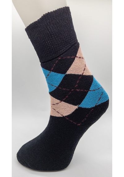 Socks Premium Termal 6 Çift Kadın Ekoseli Ekstra Kalın Tam Havlu Sıkmayan Lastikli Kışlık Çorap Siyah Lacivert Gri