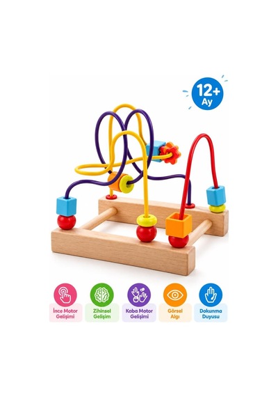 Montessori Eğitici Ahşap Boncuk Dizme Ve Tel Labirent Koordinasyon Geliştirici Eğitici Oyuncak