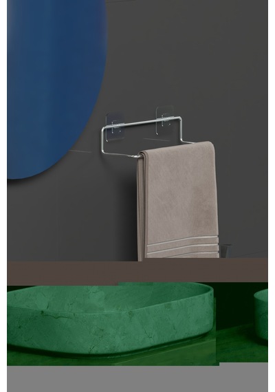 Krom Gümüş Yapışkanlı Havluluk Havlu Askısı Metal Havlu Tutacağı Banyo Mutfak Havluluğu Metalik Diğer