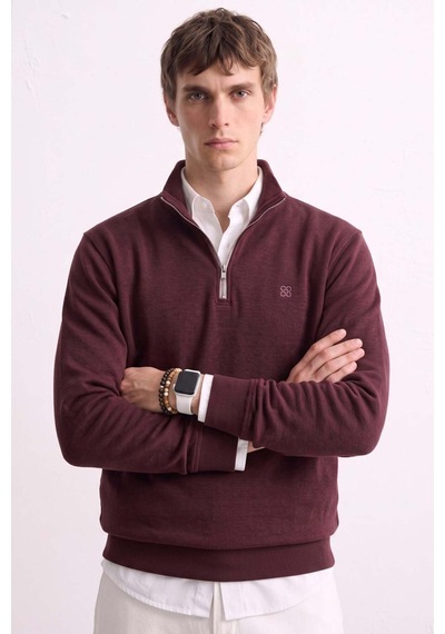 Barrels And Oıl Erkek Yarım Fermuarlı Dik Yaka Selanik Sweatshirt - Vişne Vişne