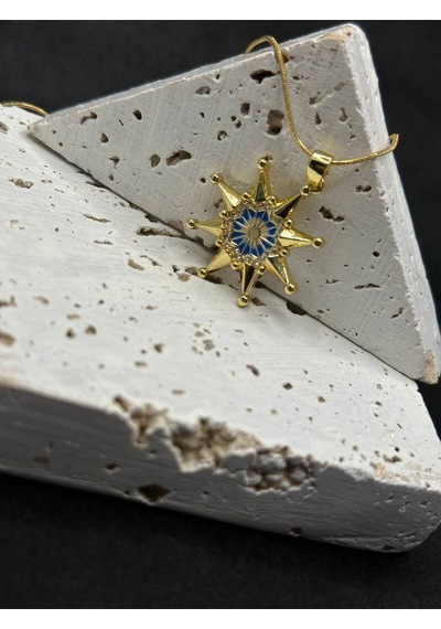 Zirkon Taşlı Gold Kutup Yıldızı Kolye Yeşil