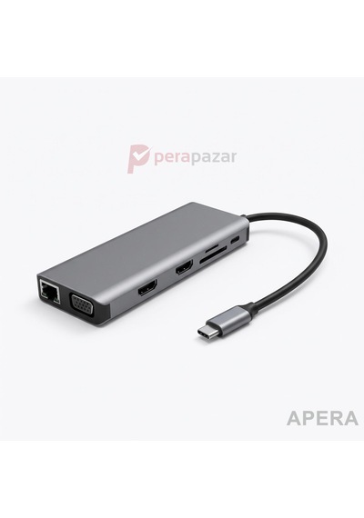 Type-c 12 İn 1 Çoklayıcı Hub Çift 4k Hdmı Vga Gigabit Lan Usb 3.0 Görüntü Destekli Cihazlarla Uyumlu Çoklu Ekran Ve Veri Adaptörü Cr92