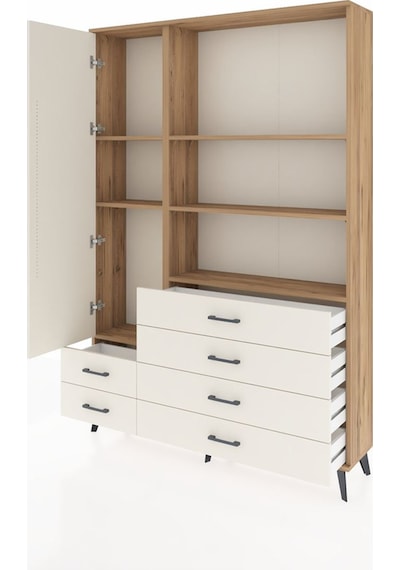 Arges Dolap 7 Raflı 6 Çekmeceli Tek Kapaklı 132x30x195 Çam-a... Çam