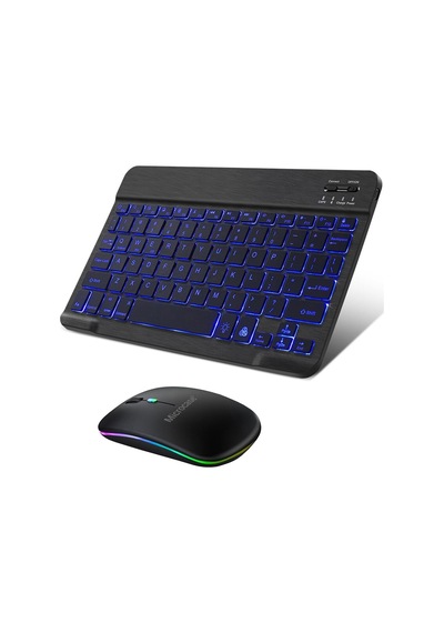 Tablet Telefonlar İçin Rgb Işıklı Şarjlı Bluetooth Klavye + Mouse Al4884 Siyah Diğer