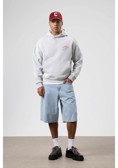 Vamos Oversize Yıkamalı Boxy Fit Kapüşonlu Sweatshirt Açık Gri