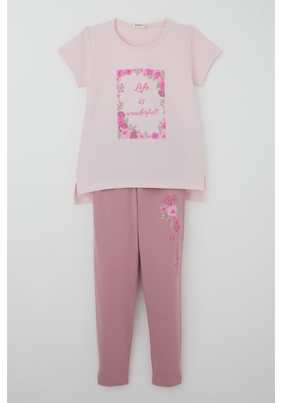 Breeze Kız Çocuk Taytlı Takım Çiçek Baskılı 5-10 Yaş , Pembe