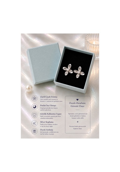 Pearl Collection Lily Pearl Silver İnci Çiçek Küpe Gümüş Gümüş
