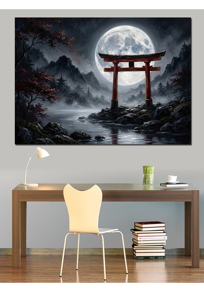 Gece Vakti Japon Kapısı Torii Dekoratif Kanvas - Mdf Ahşap Tablo