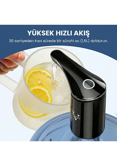 Vayomy Silentpro Sessiz Şarjlı Otomatik Damacana Su Pompası Dalgıç Motor Yüksek Hızlı Dolum Çocuk Kilidi Bpa Free Siyah