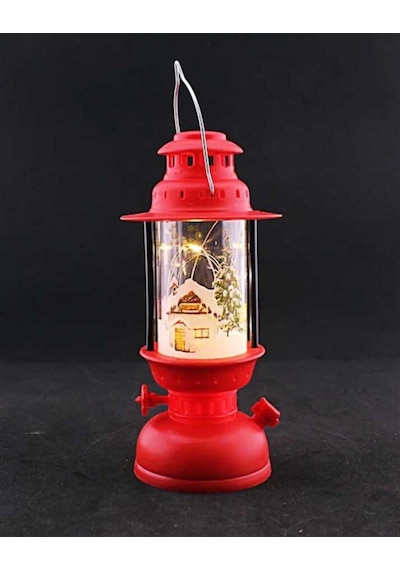 Yılbaşı Ledli Fener 14 Cm - Kırmızı Işık Gaz Lambası Desenli Dekoratif Masa Ve Ağaç Süsü Diğer