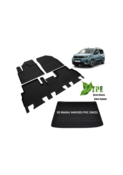 Yeni Makyajlı Opel Combo Paspas Bagaj Havuzu Set Kokusuz Yumuşak 2024 Model Opel Combo