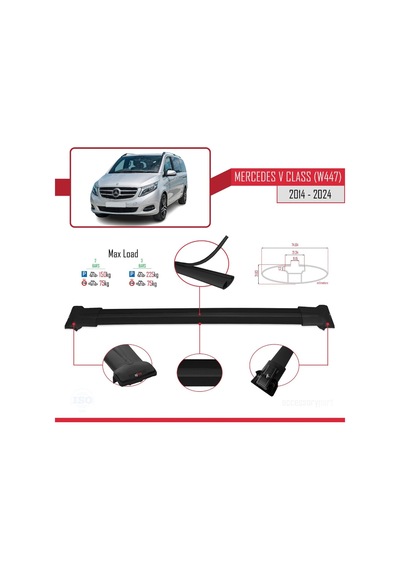 Mercedes V Class W447 2014 Ve Sonrası İle Uyumlu Fly Model Ara Atkı Tavan Barı Siyah 4 Adet Bar