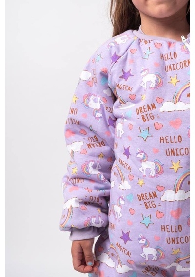 Babyhola 2.5 Tog Yorgan Gerektirmeyen Kalın Elyaf Dolgulu Çocuk Uyku Tulumu Pamuk Astarlı Unisex 6020 Lila