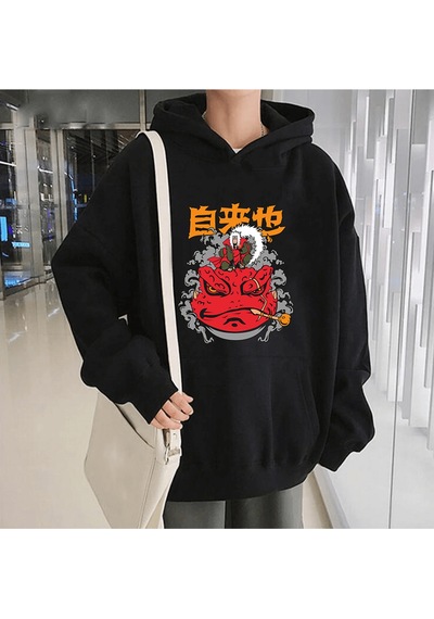 Anime Jiraiya Kapşonlu Sweatshirt Siyah