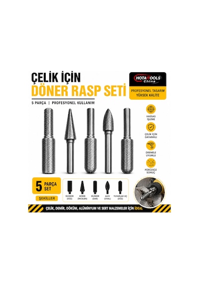 Senbang 5 Parça Döner Rasp Seti 6 Mm Şaft Çelik Eğe Freze Uç Seti Metal Ahşap Plastik Taşlama Ve Şekillendirme Uçları
