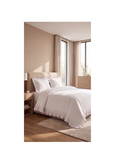 %100 Pamuk Overloklu Fırfırlı Çift Kişilik Nevresim Takımı Lastikli Çarşaflı 200x220 Cm Bordo - 904804703 Bordo