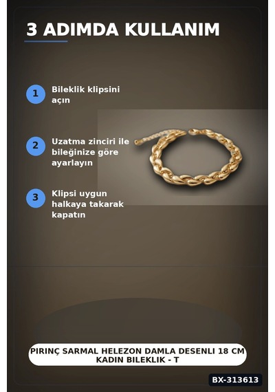Bay Pirinç Sarmal Helezon Damla Desenli 18 Cm Kadın Bileklik - Tekli Paket Bx-313613 Najmaddin Standart