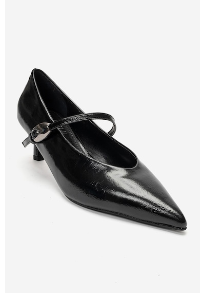 Luvi Shoes Cres Siyah Cilt Kadın Kısa Topuklu Ayakkabı