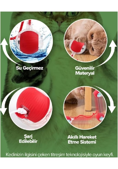Kedi Oyuncağı Topu Kuyruklu Otomatik Yuvarlanan Top, Hareketli Kuyruk, Usb Şarjlı, Led Işıklı, 3 Oyun Modu, Evcil Hayvanlar İçin Eğlenceli İnteraktif Oyuncak