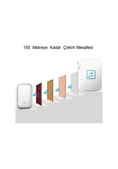 Plentiful Su Geçirmez Kablosuz Kapı Zili Pil Gerektirmez Beyaz 150metre