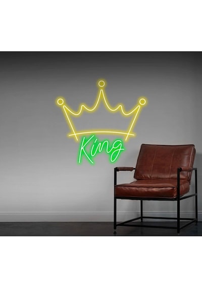 King Yazılı Ve Şekilli Neon Tabela Yeşil